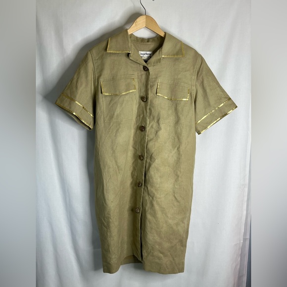 Vintage David Warren Coat Rayon, Linen, Ramie Gold Overcoat Button Women 12 GHJ1 - Picture 2 of 6